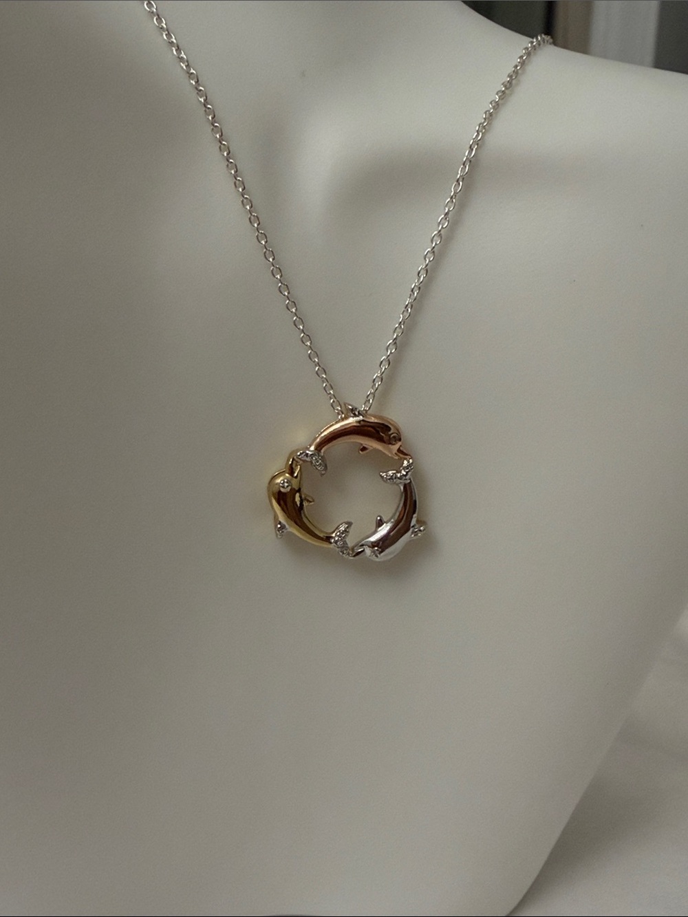Dolphin Trio Circle Pendant Necklace